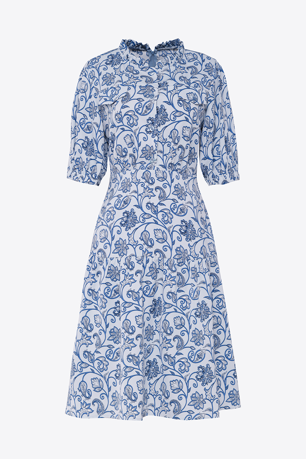 Đầm xòe họa tiết cổ viền bèo tay lỡ