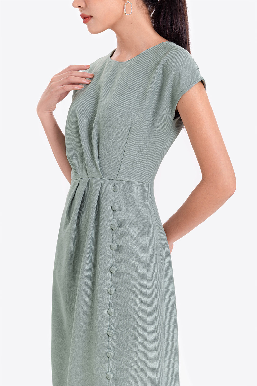 Đầm công sở chữ A dáng dài nhấn eo