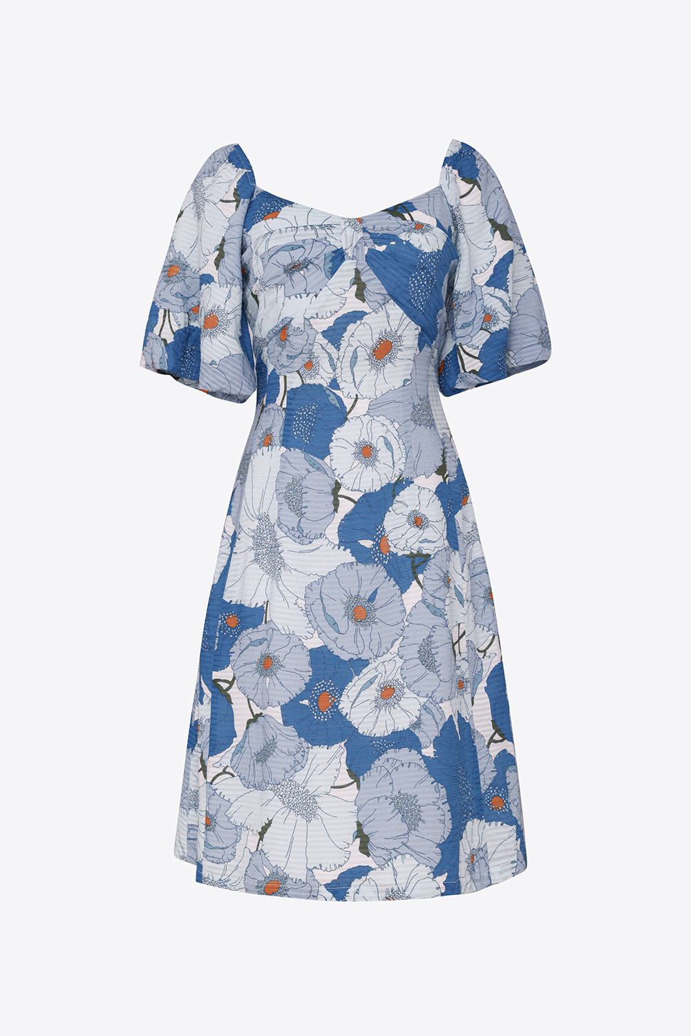 Đầm suông họa tiết hoa tay phồng