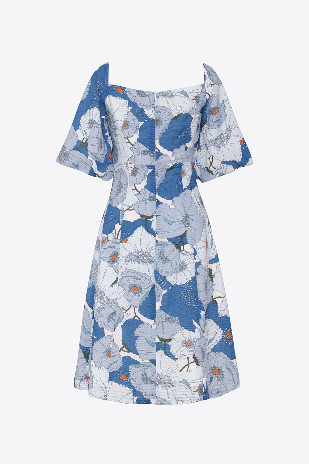 Đầm suông họa tiết hoa tay phồng