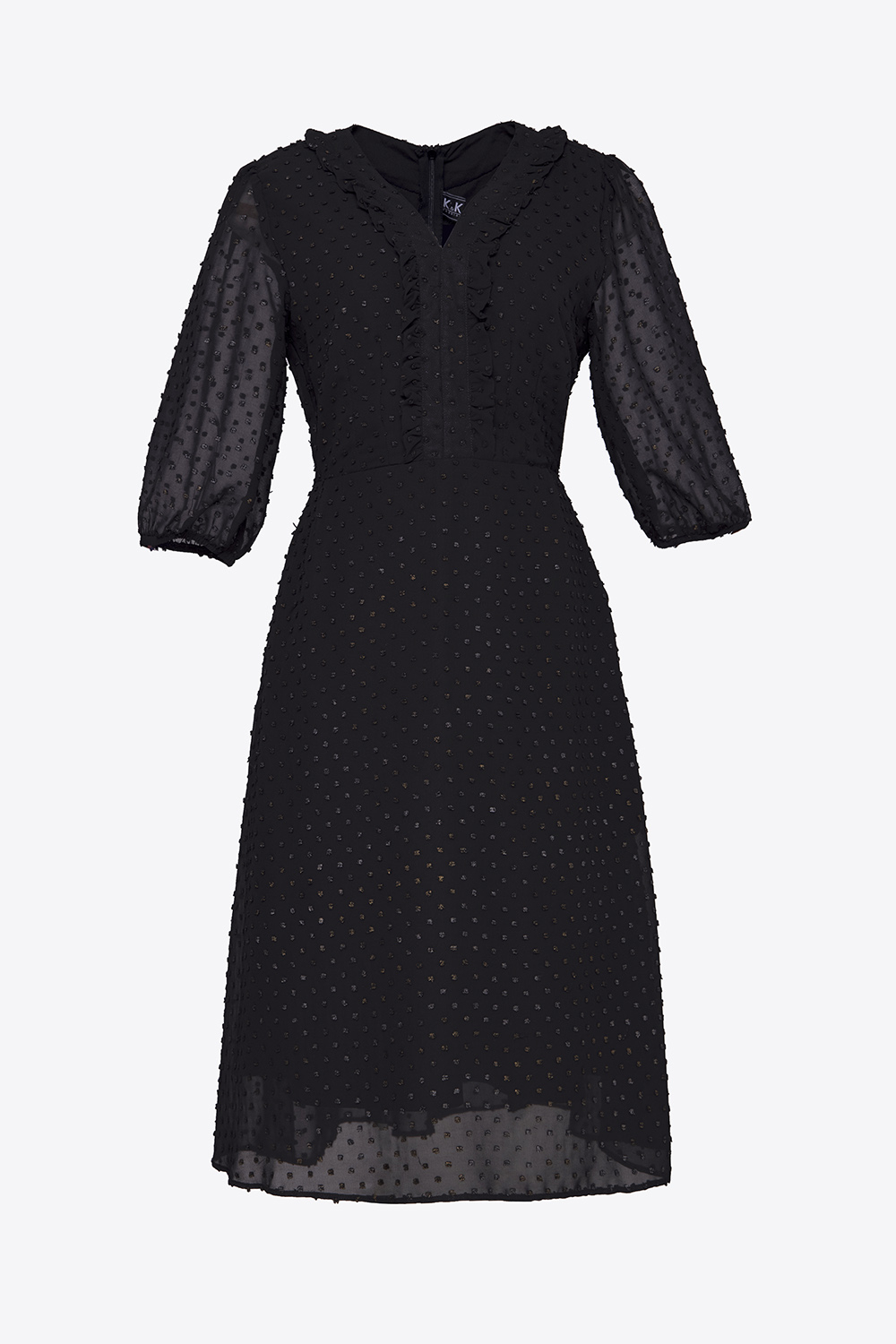 Đầm voan bi xù dáng xòe cổ V