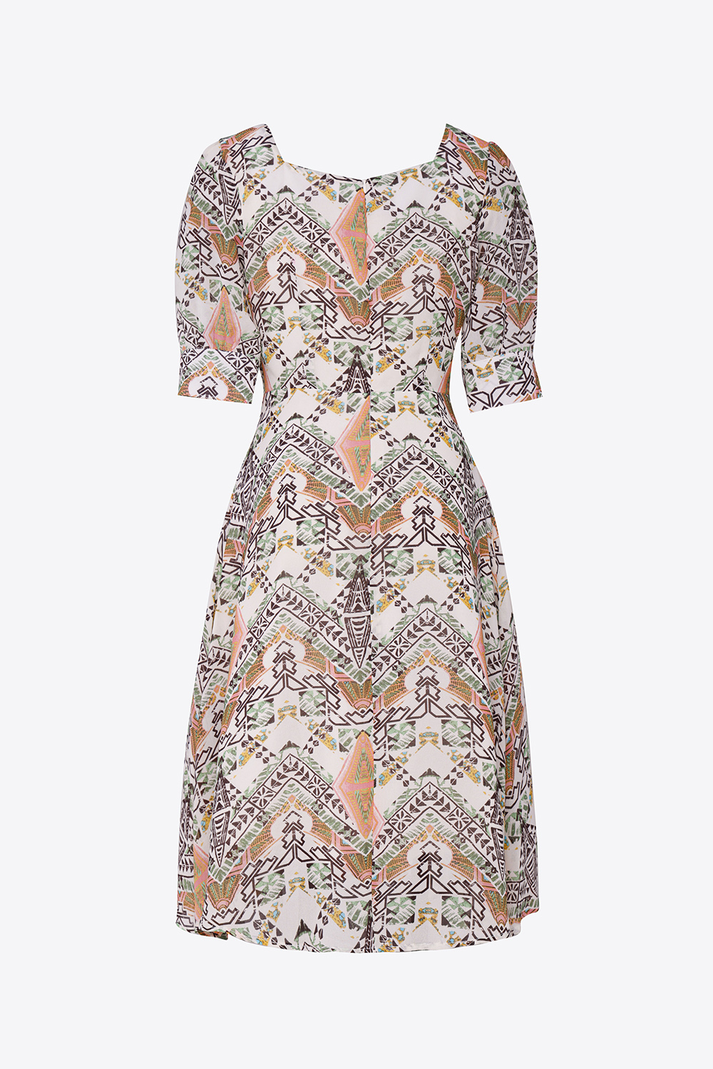 Đầm xòe họa tiết công sở cổ vuông