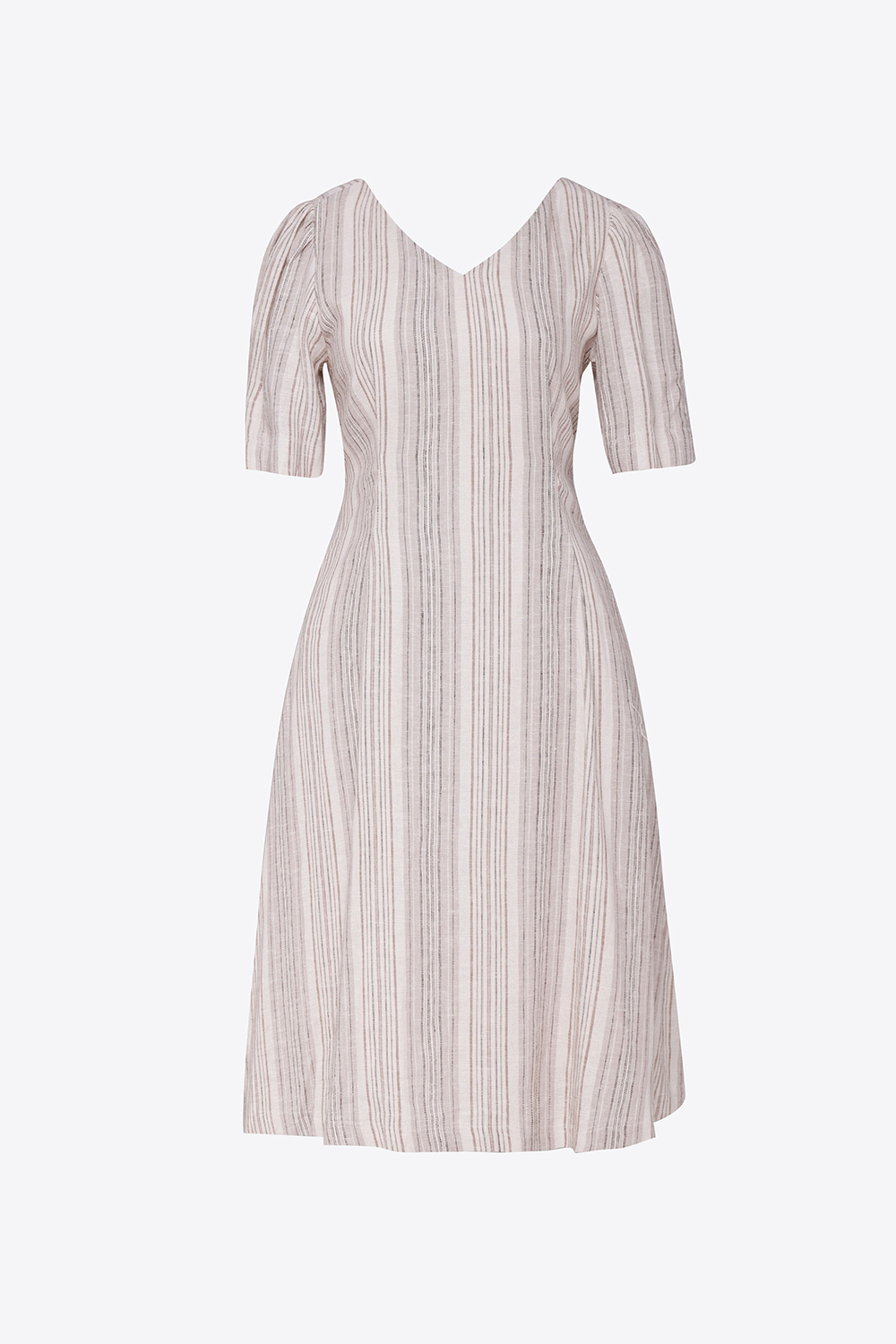 Đầm xòe họa tiết kẻ sọc cổ V