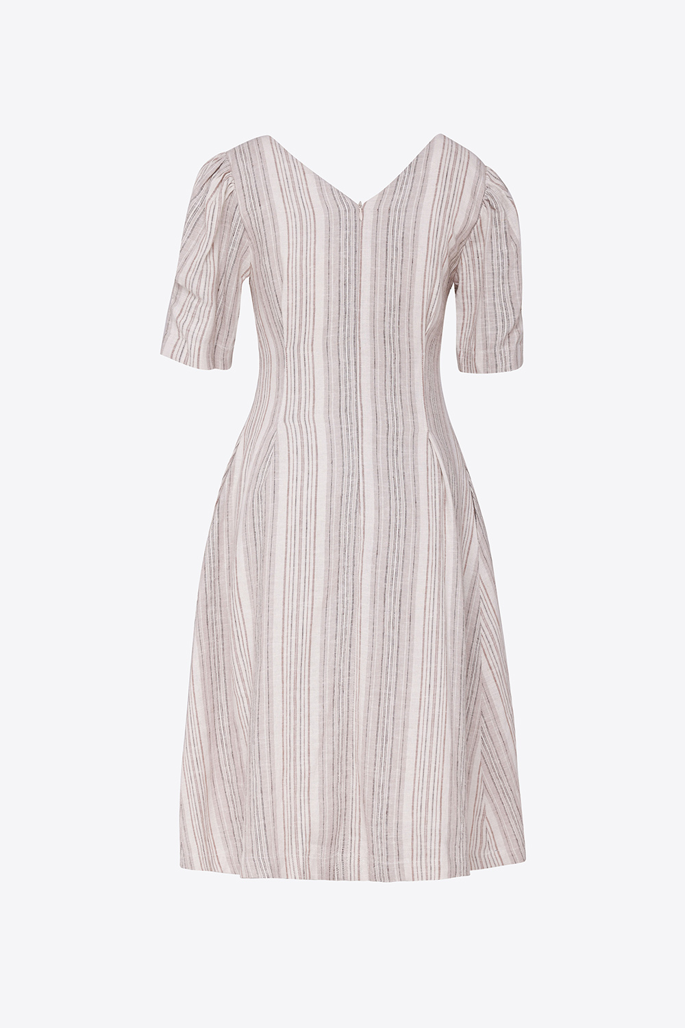 Đầm xòe họa tiết kẻ sọc cổ V