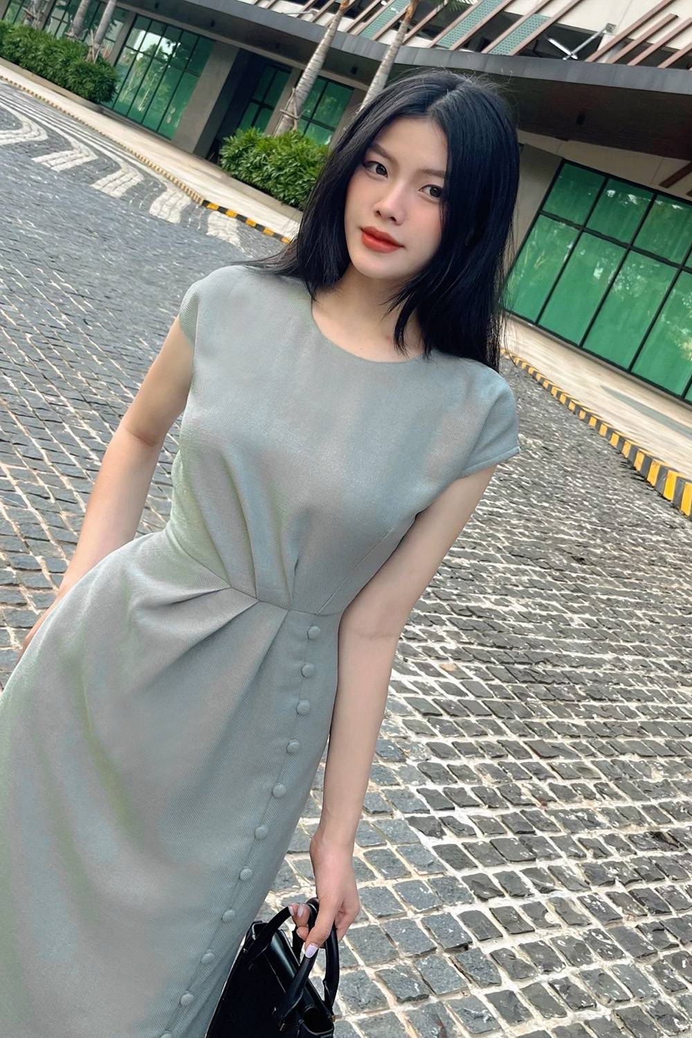 【Công Đặng】 Đầm công sở chữ A dáng dài nhấn eo KK115-23 | Thời trang