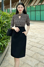 Đầm ôm công sở phối hoạ tiết trắng đen