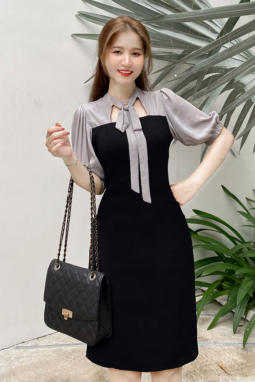 Đầm liền công sở tay lỡ phối màu