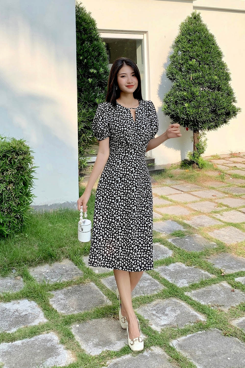 Đầm công sở hoa dáng xòe