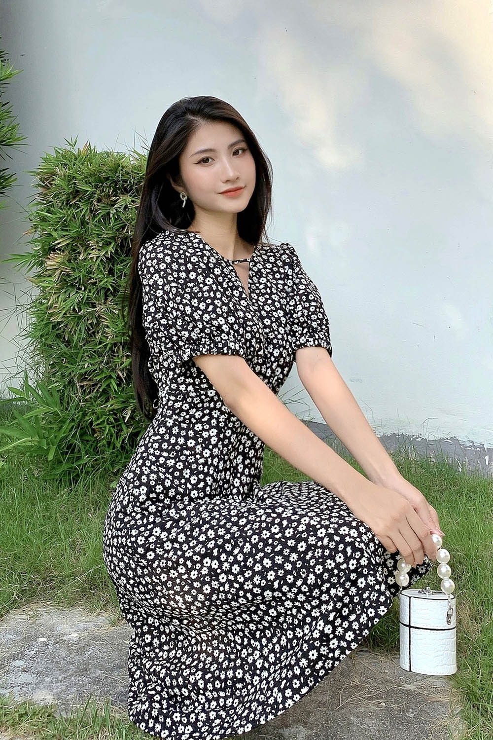 Đầm công sở hoa dáng xòe