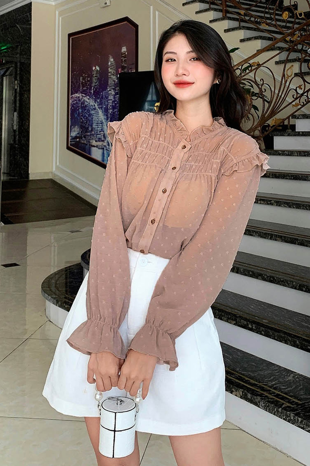 Áo sơ mi công sở nữ viền bèo