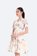 Đầm hoa dáng xòe tay phồng