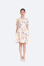 Đầm hoa dáng xòe tay phồng