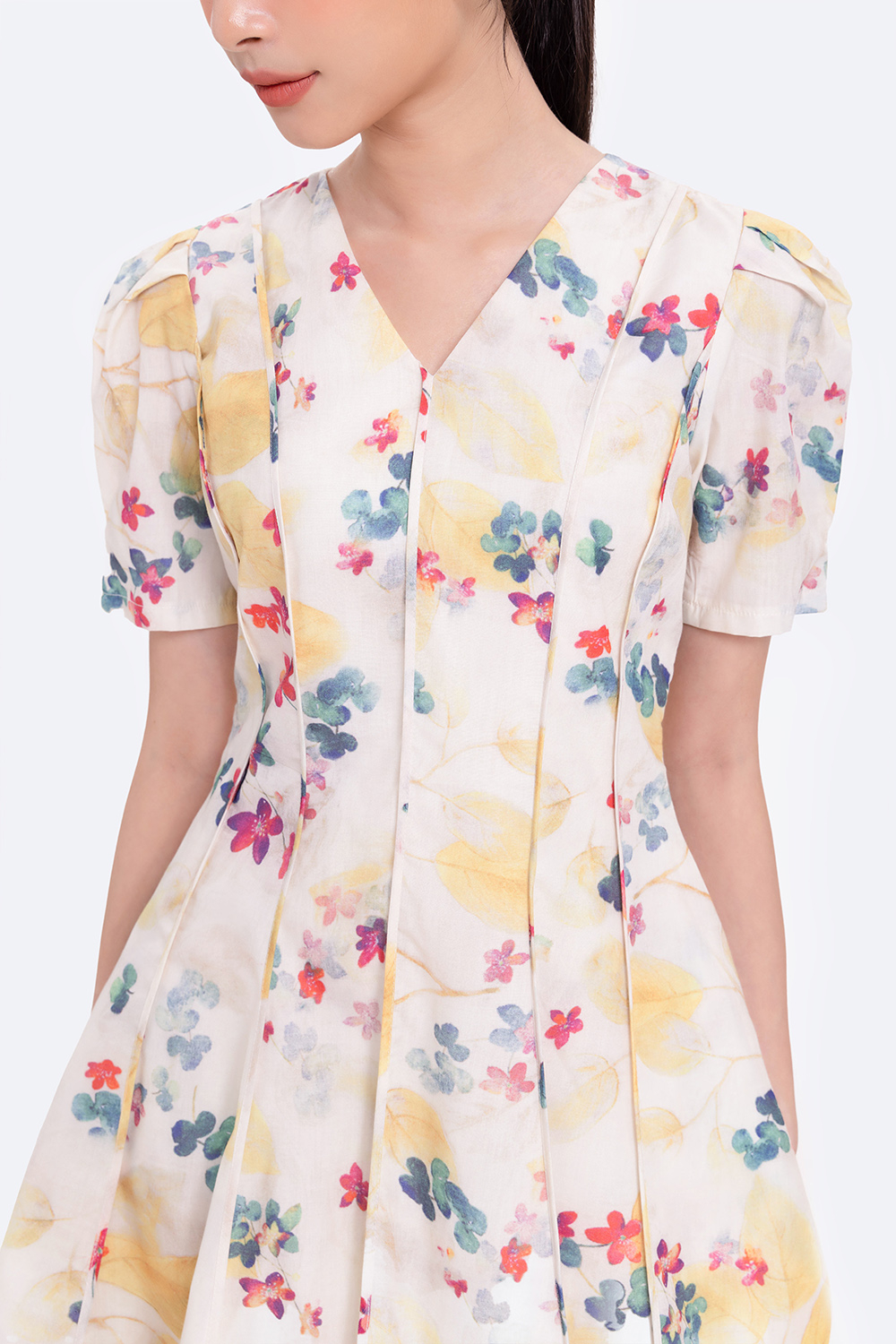 Đầm hoa dáng xòe tay phồng