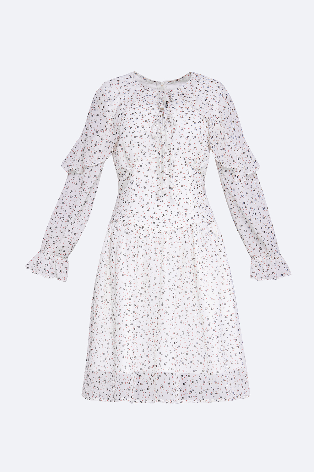 Đầm xòe hoa nhí nhấn eo tay dài