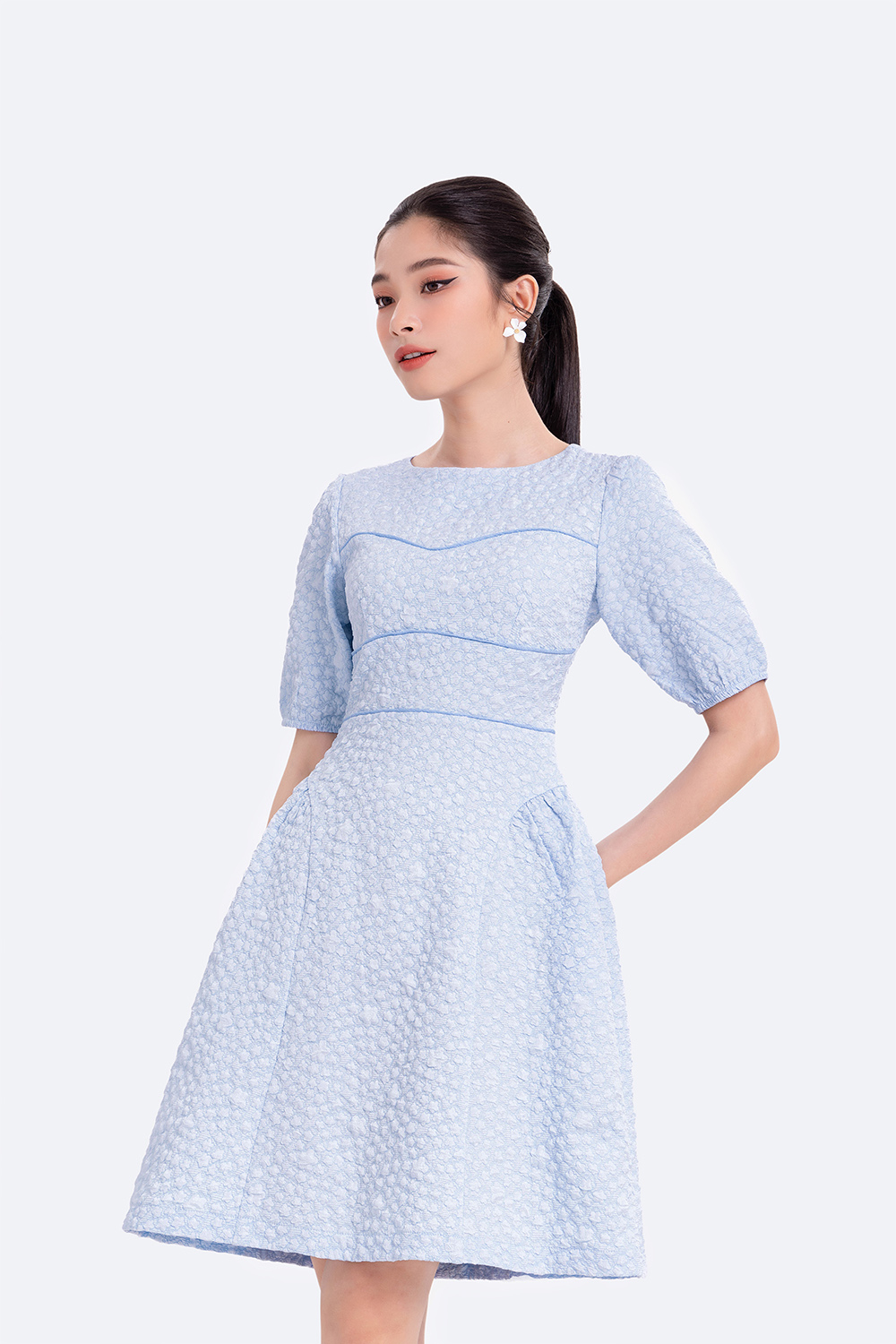 Đầm xòe dự tiệc phối viền