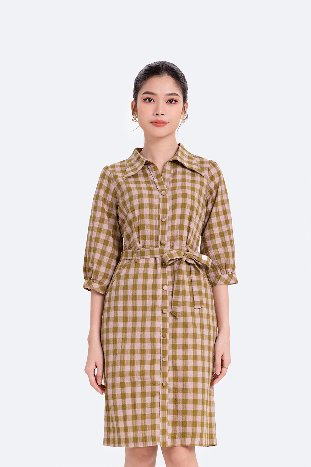 Đầm sơ mi công sở nữ kèm thắt eo