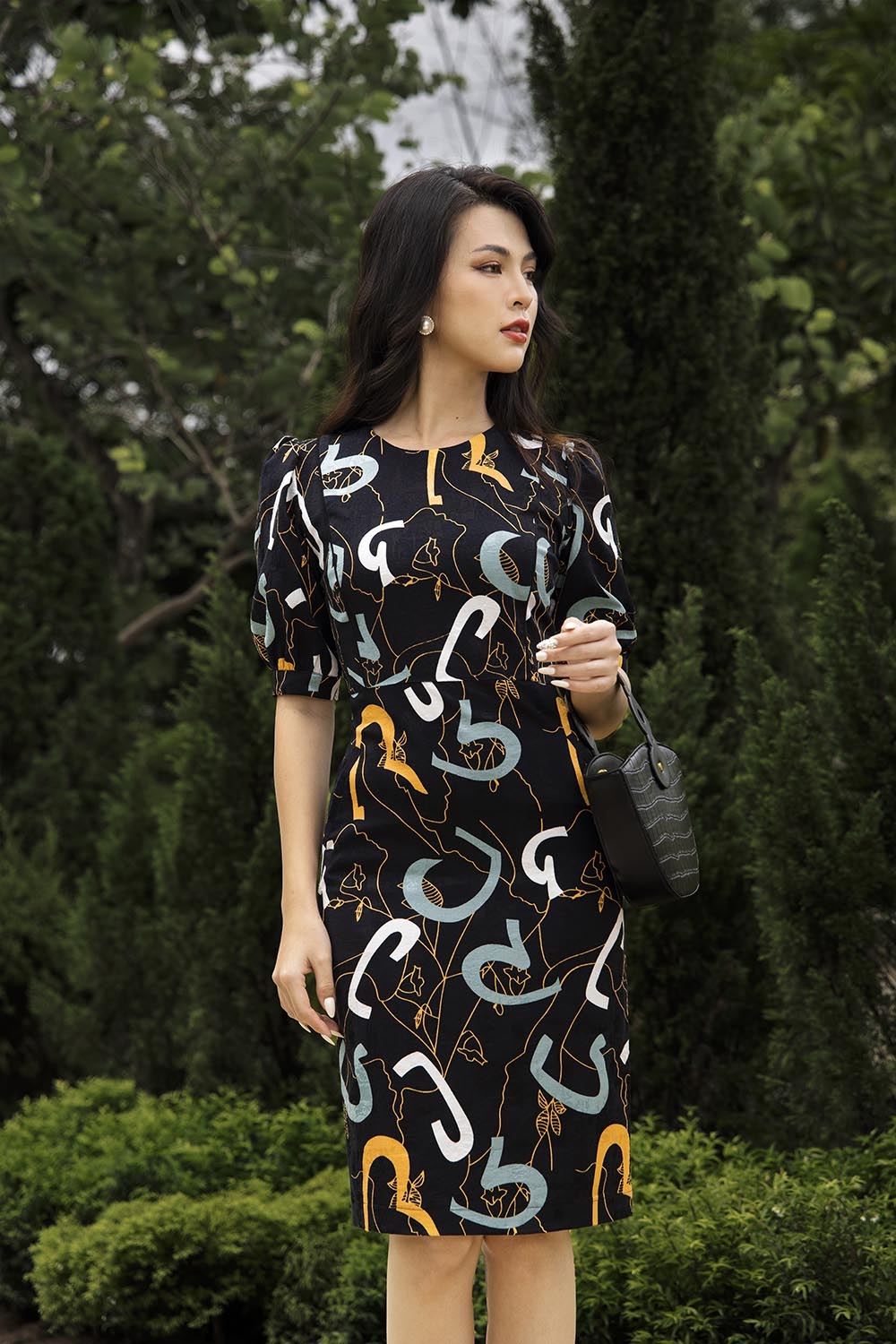 Đầm ôm công sở nữ họa tiết nhiều màu