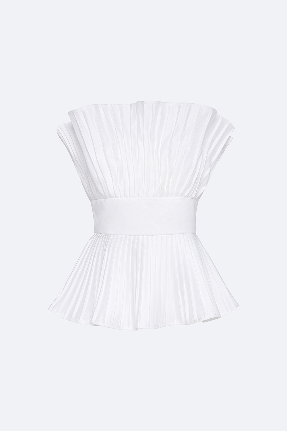 Áo peplum trắng xếp ly cúp ngực