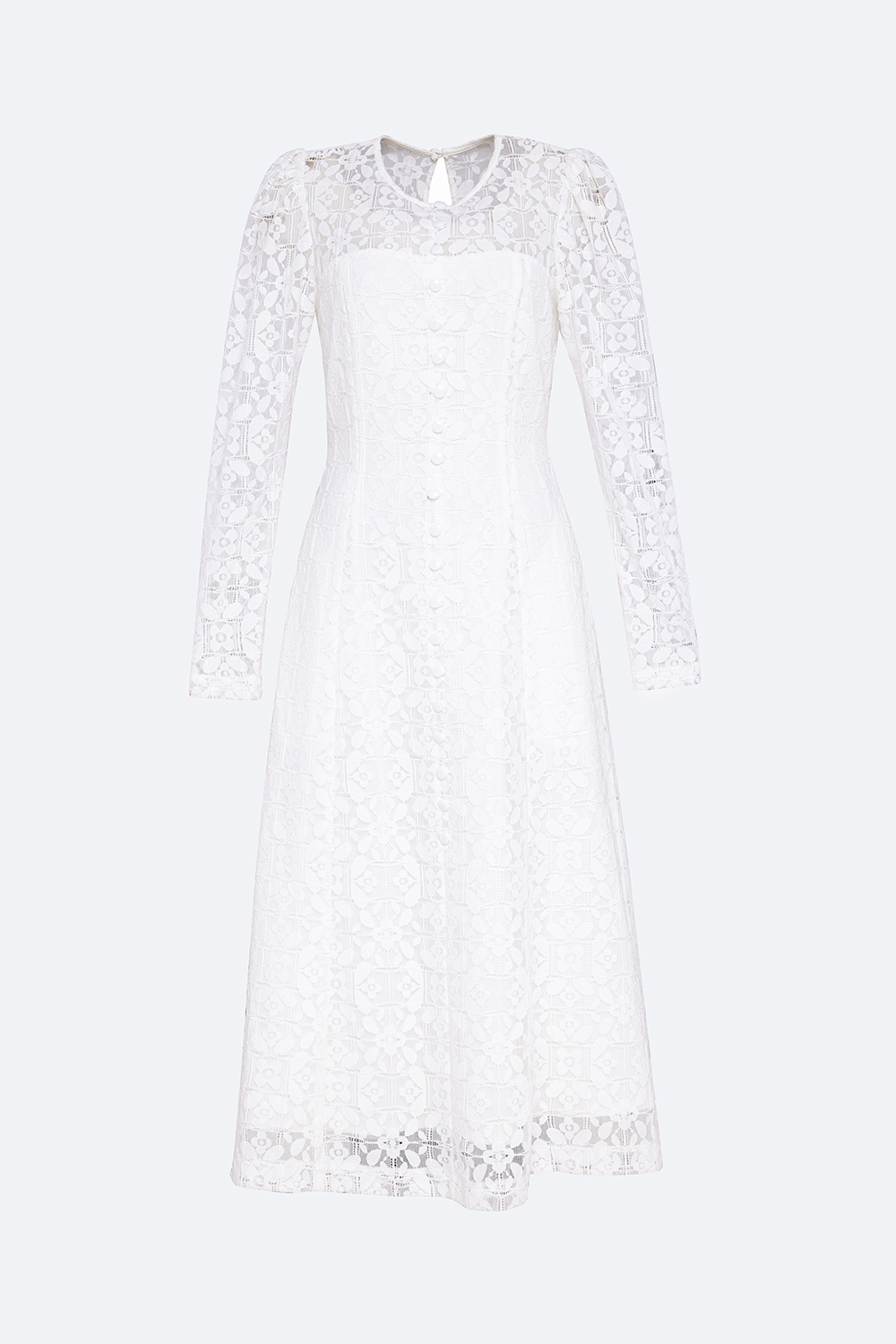 Đầm ren trắng dáng xòe tay dài