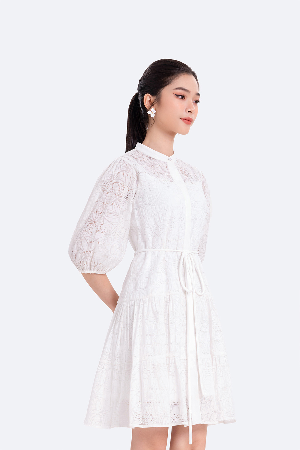 Đầm ren trắng dáng xòe tay lỡ KK115-16 | Thời trang công sở K&K Fashion
