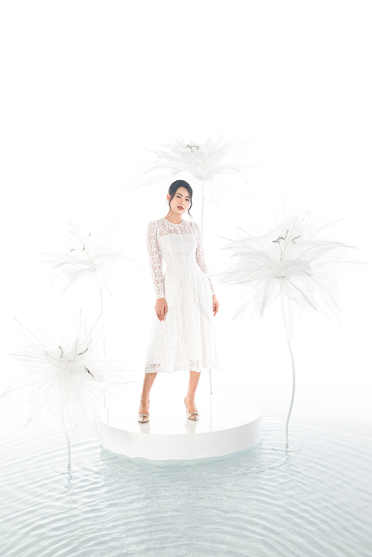 Đầm ren trắng dáng xòe tay dài HL20-35