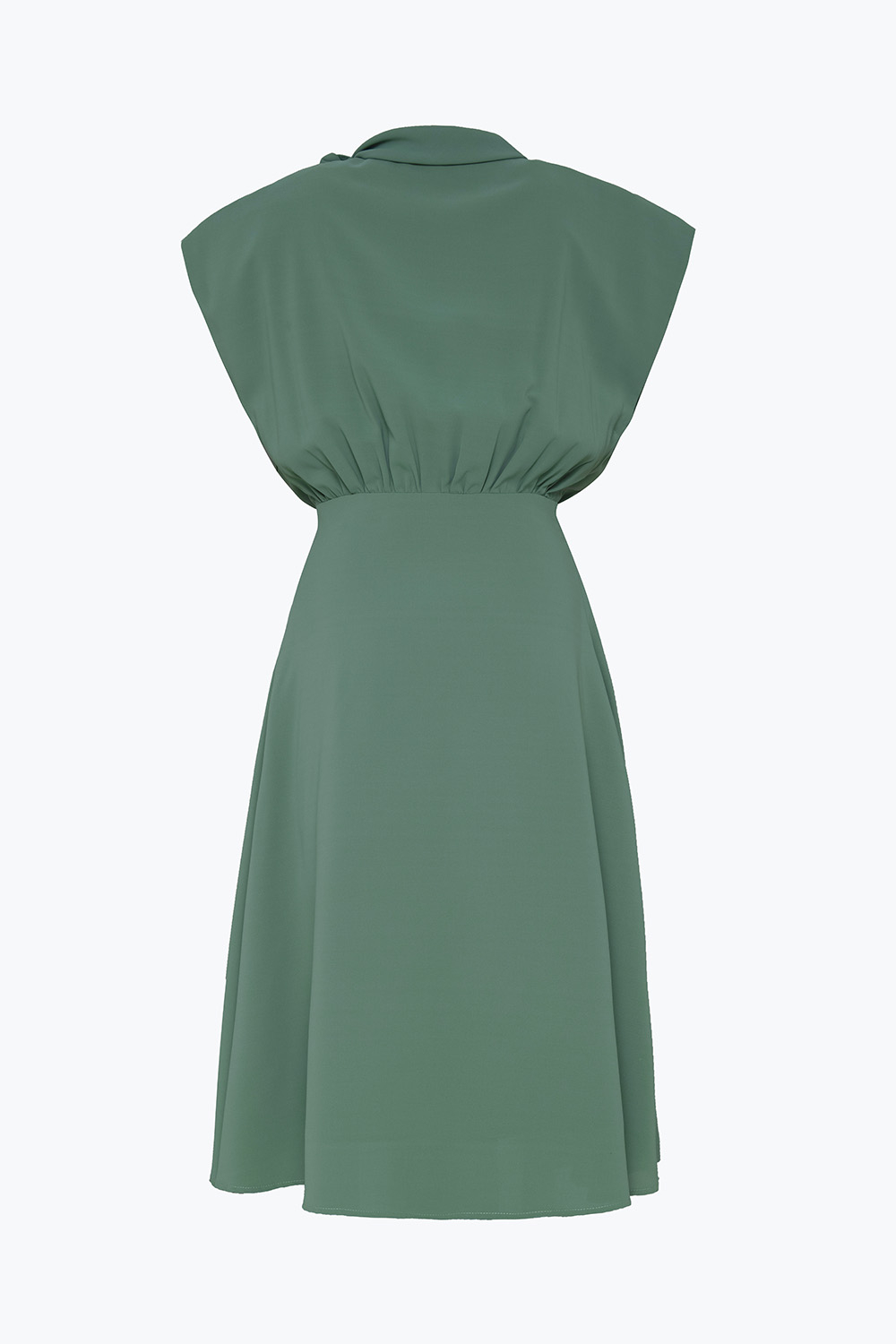 Đầm xòe nhấn eo cổ phối nơ màu xanh