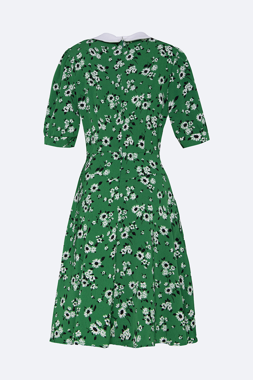 Đầm hoa dáng xòe cổ sen tay lửng