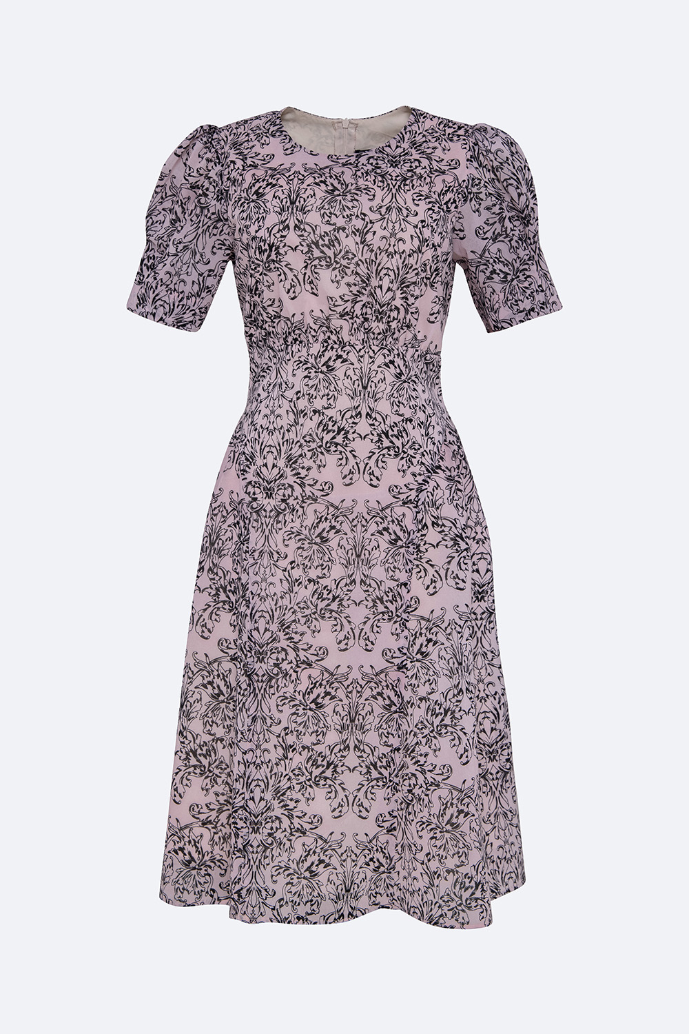 Đầm chữ A công sở họa tiết cổ tròn