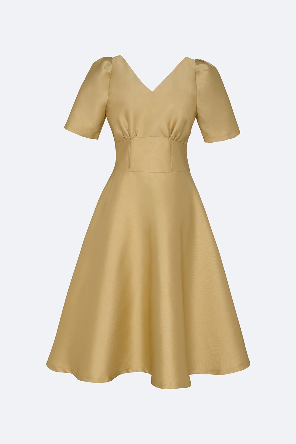 Đầm dự tiệc cổ V dáng xòe nhấn eo cao