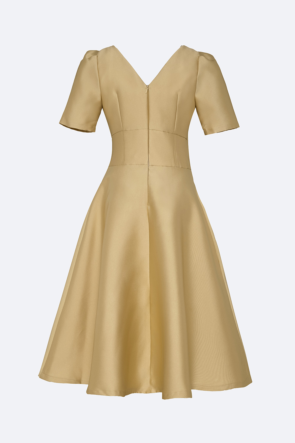 Đầm dự tiệc cổ V dáng xòe nhấn eo cao