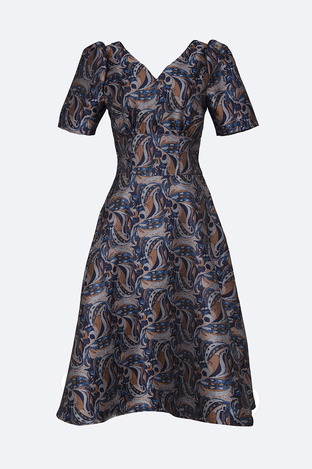 Đầm xòe dự tiệc cổ V tay ngắn