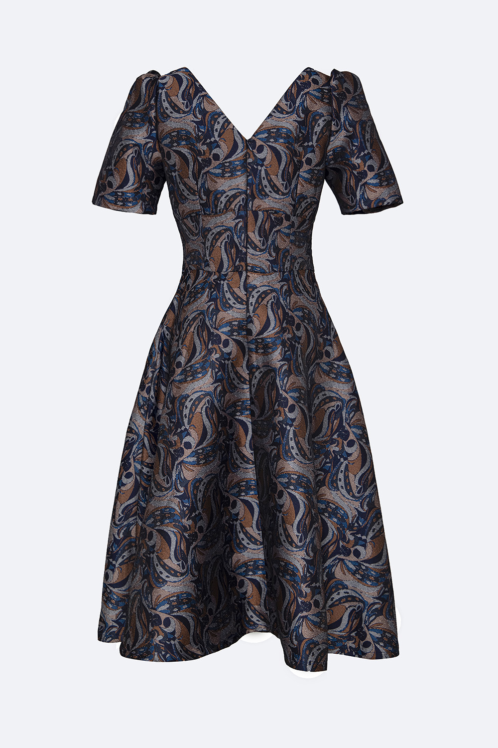 Đầm xòe dự tiệc cổ V tay ngắn