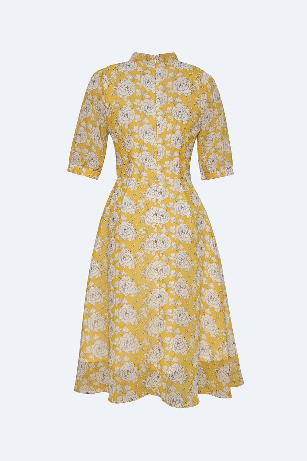 Đầm xòe hoa công sở cổ phối nơ