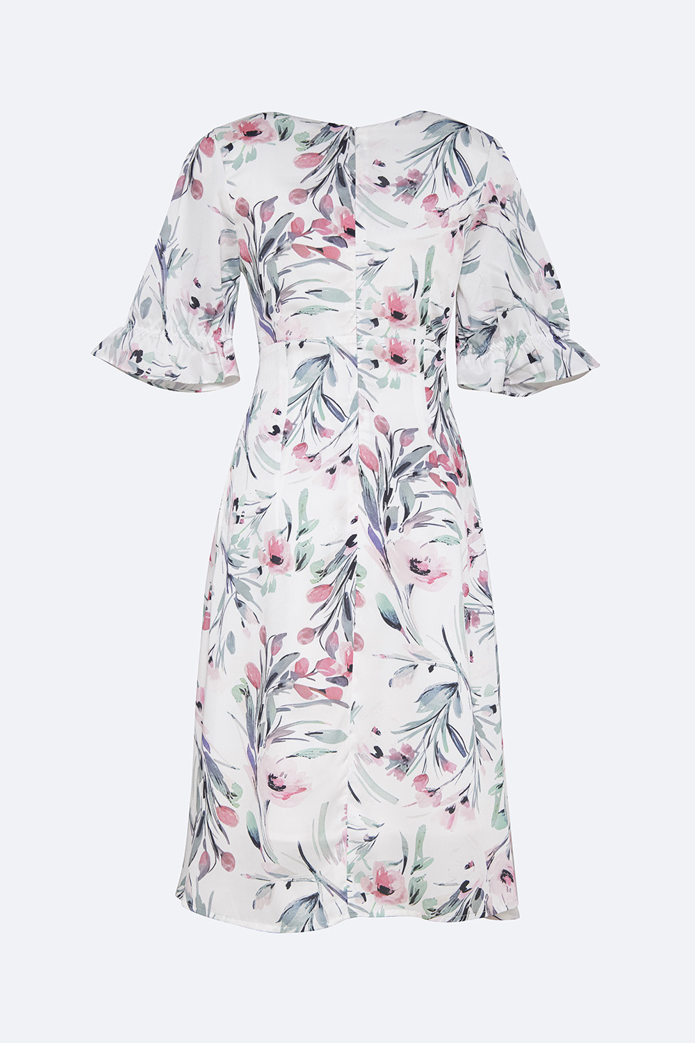 Đầm hoa phối đăng ten cổ V tay lỡ