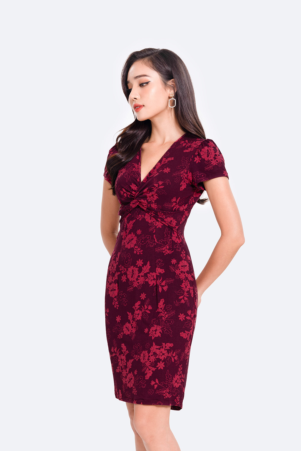 Đầm thun ôm body họa tiết hoa