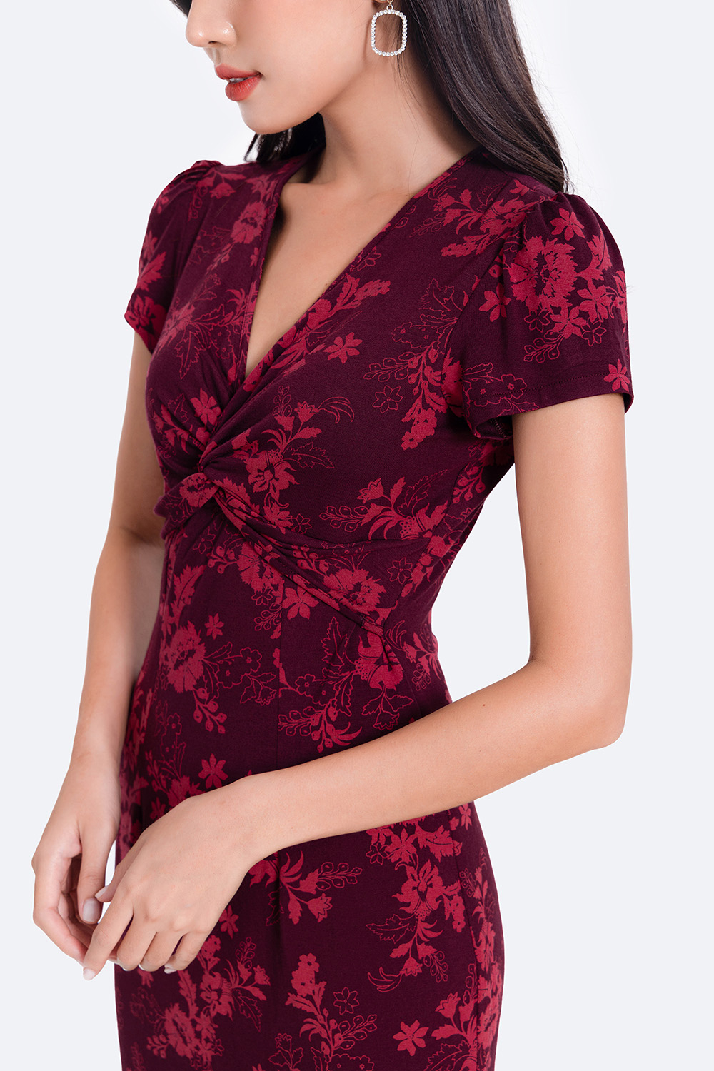 Đầm thun ôm body họa tiết hoa