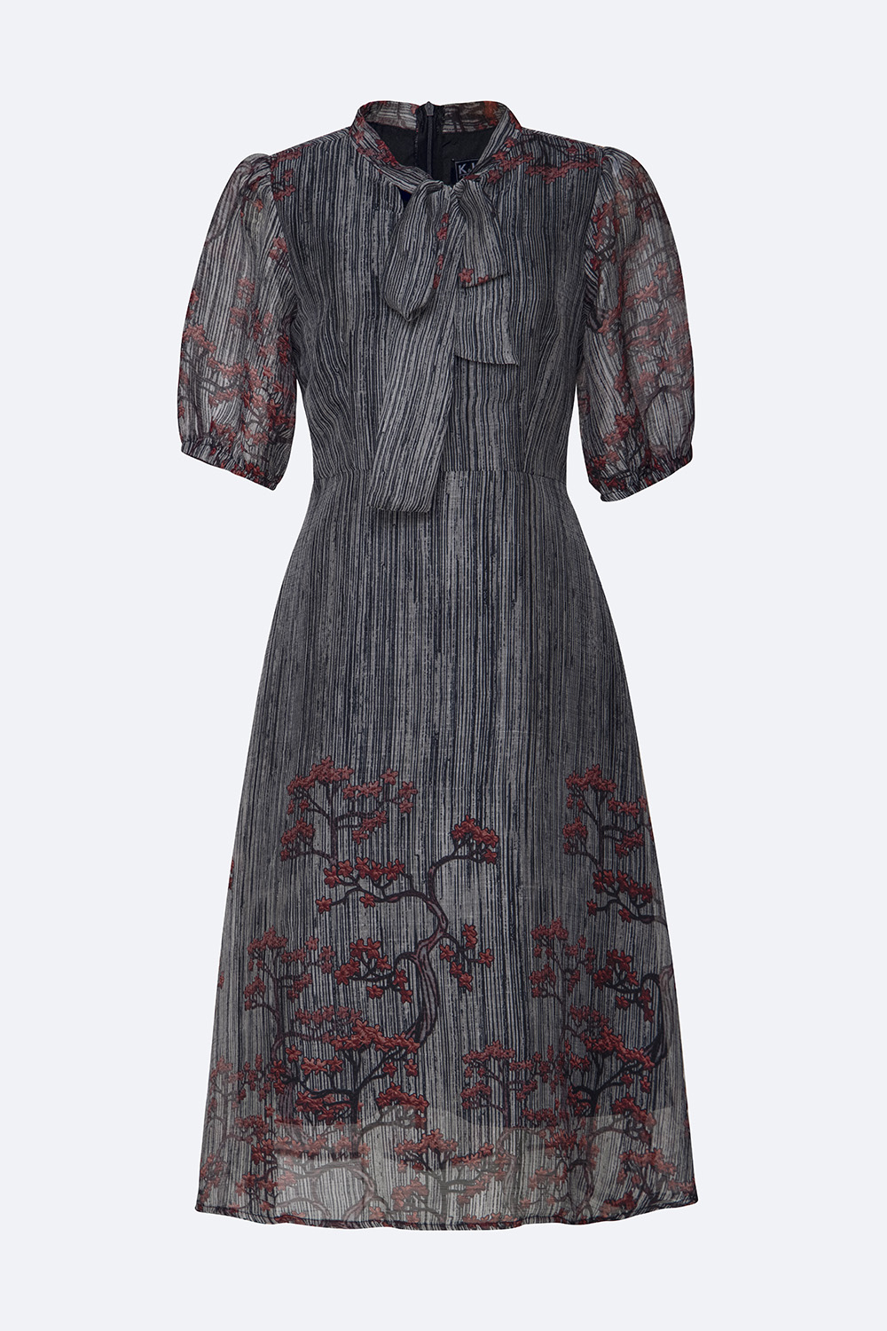 Đầm xòe công sở phối họa tiết