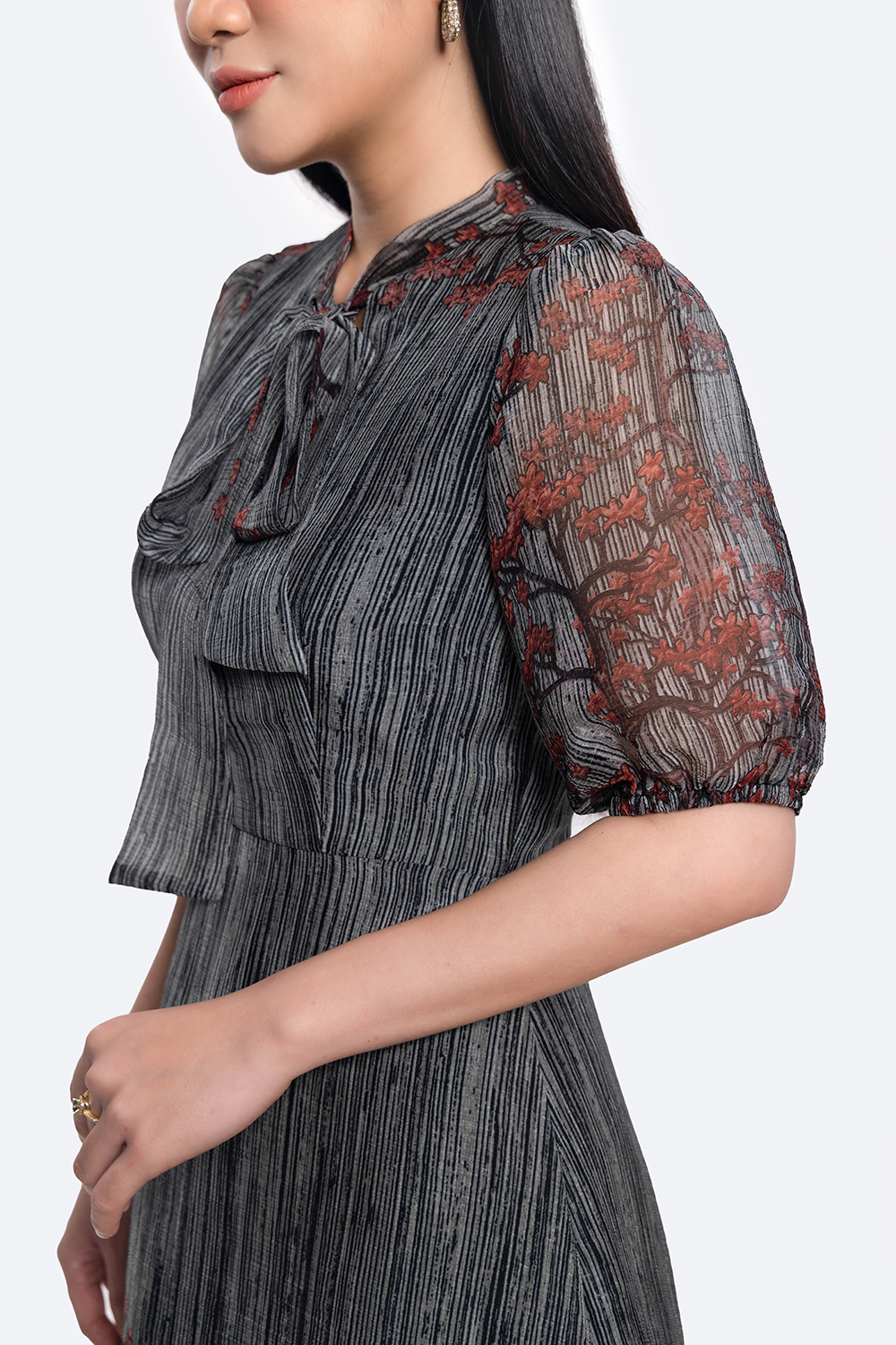 Đầm xòe công sở phối họa tiết