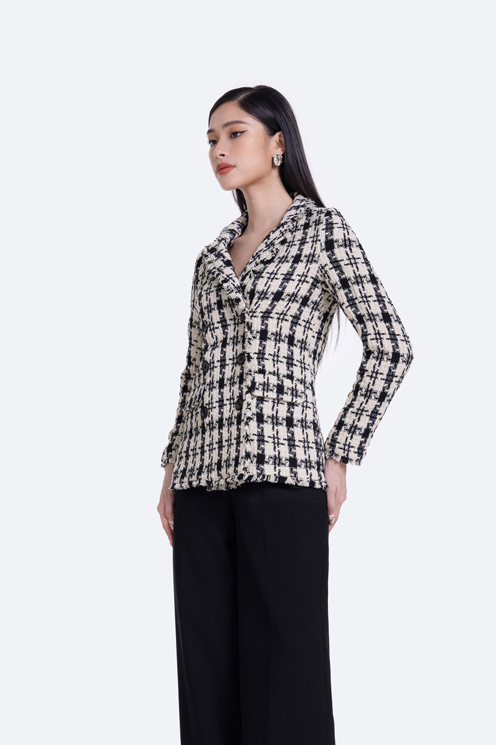 Áo khoác blazer nữ tweed hàn tay dài