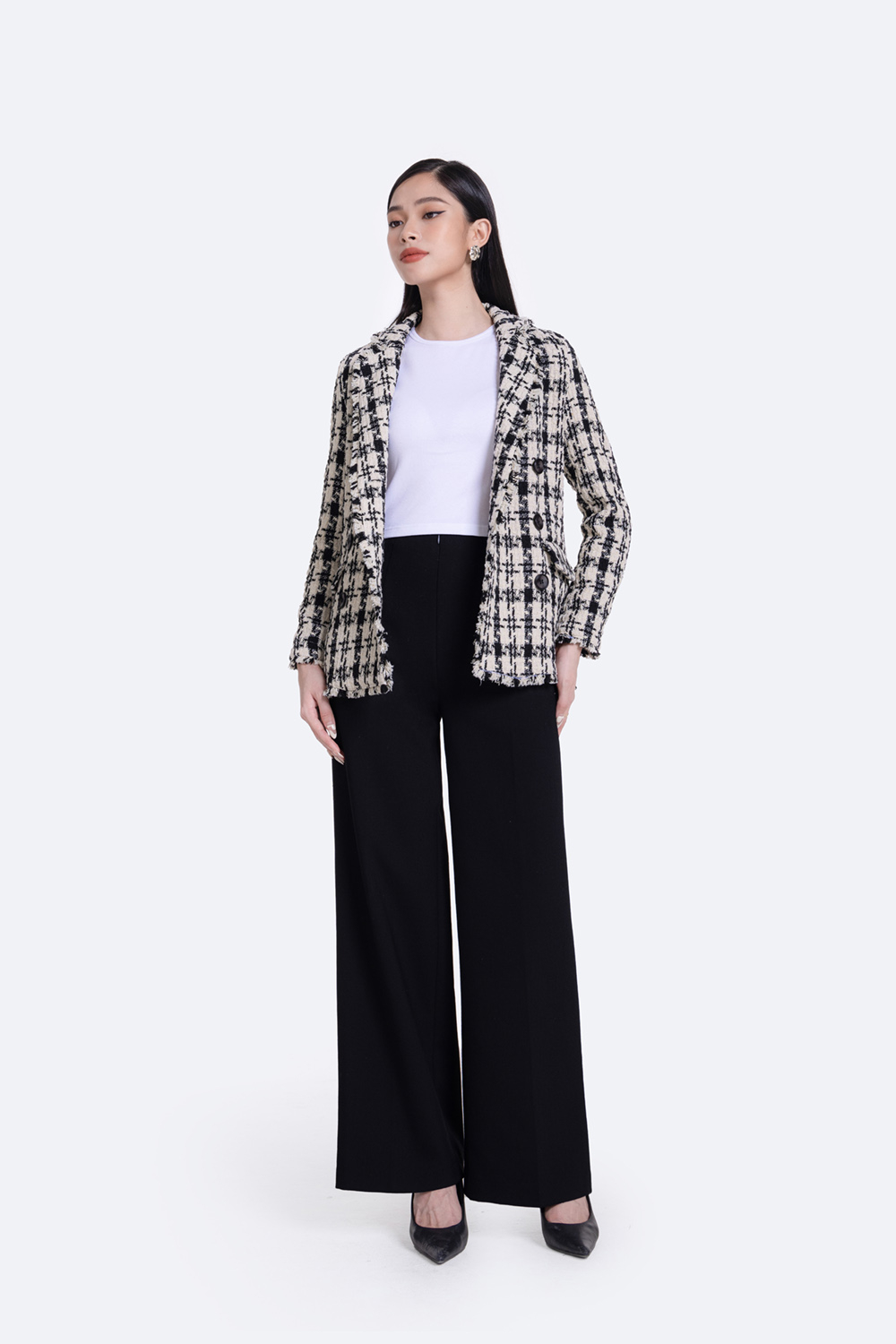Áo khoác blazer nữ tweed hàn tay dài