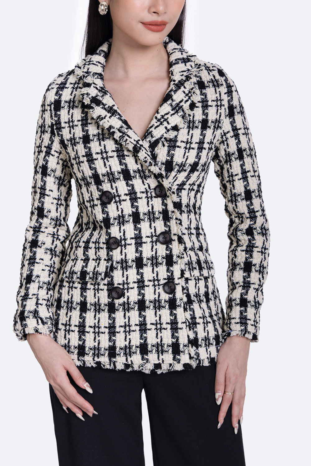 Áo khoác blazer nữ tweed hàn tay dài