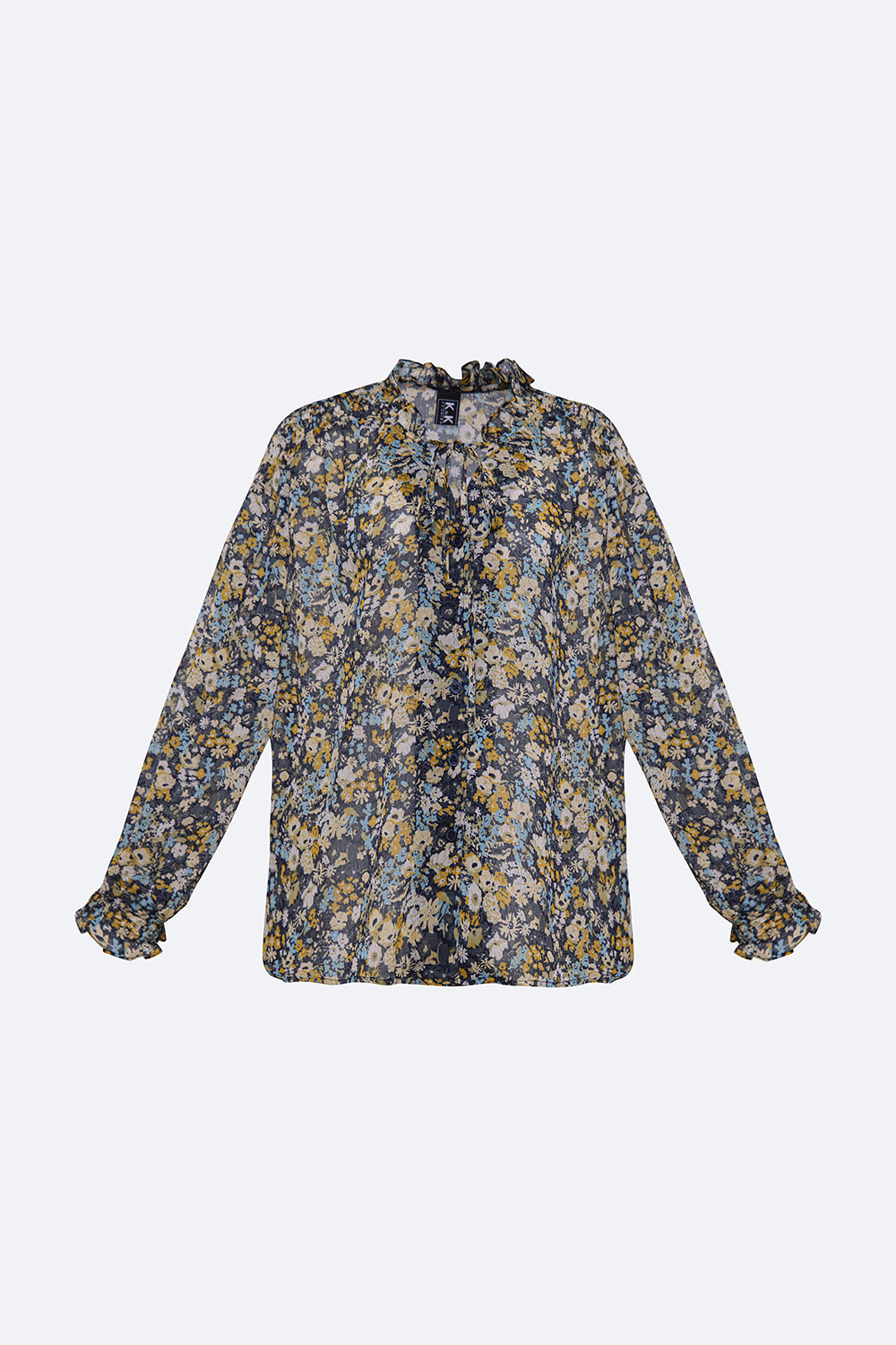 Áo sơ mi hoa tay dài cổ viền bèo