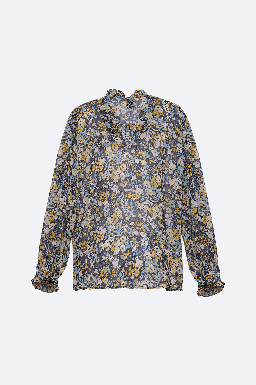 Áo sơ mi hoa tay dài cổ viền bèo