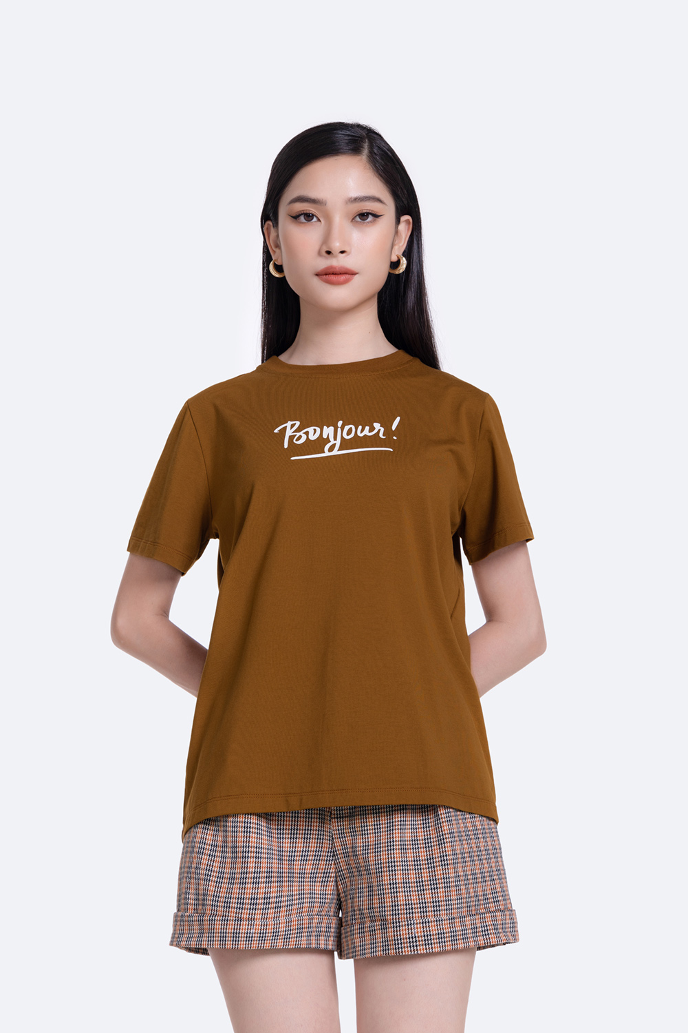 Áo thun nữ màu nâu tay ngắn