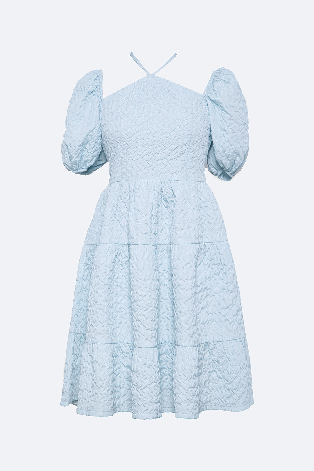 Đầm xòe tay phồng cổ chéo dây