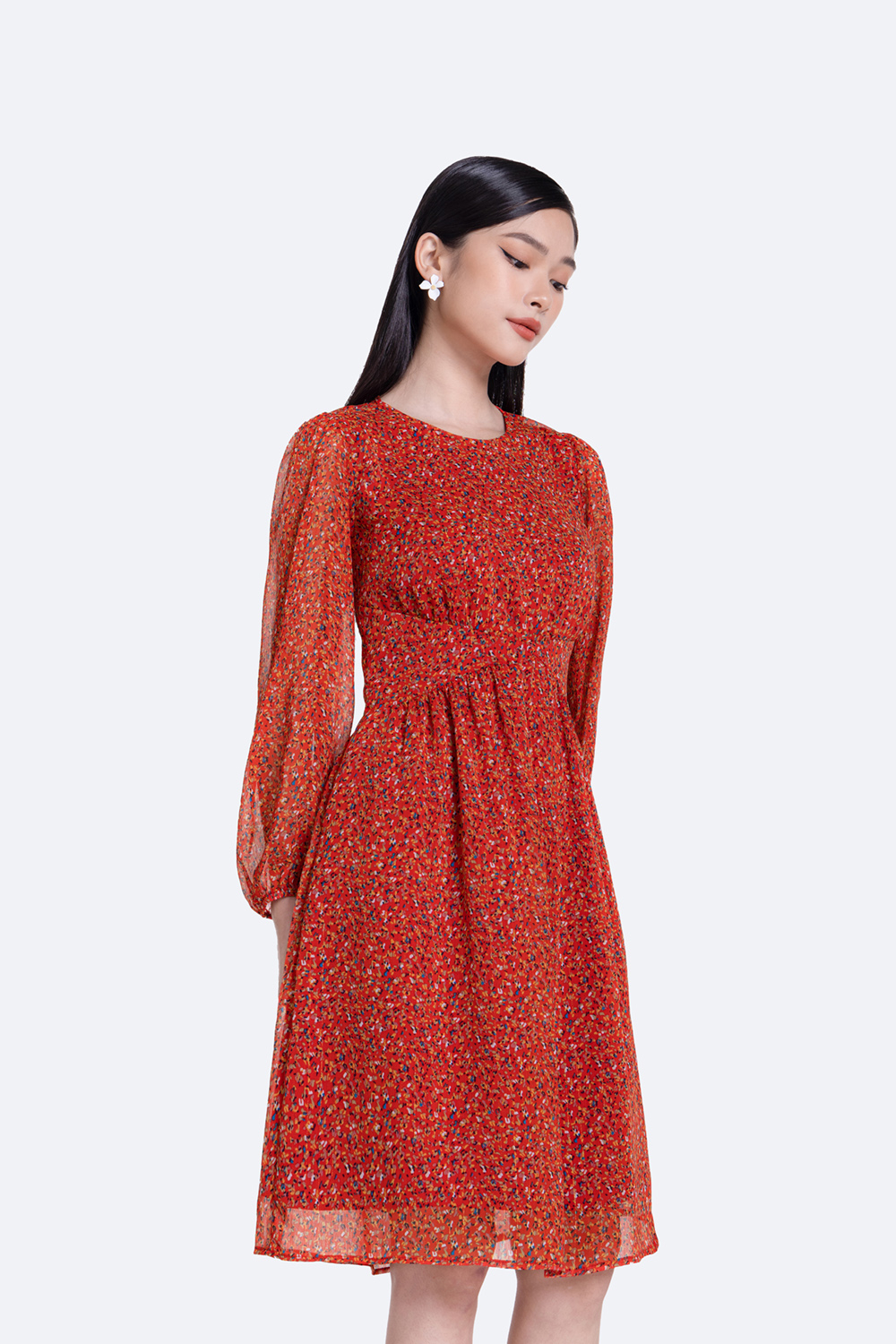 Váy Đầm Voan Hoa Nhí Dự Tiệc Dáng Dài Tay Dài Cổ Chữ V Phong Cách Hàn Quốc  Thời Trang Xuân Thu Mới 2022 Nữ | Shopee Việt Nam