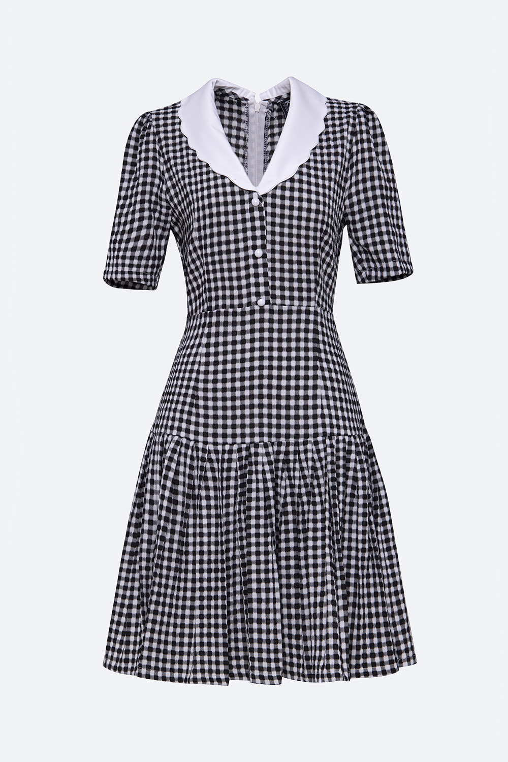 Đầm caro đuôi cá cổ sen trắng