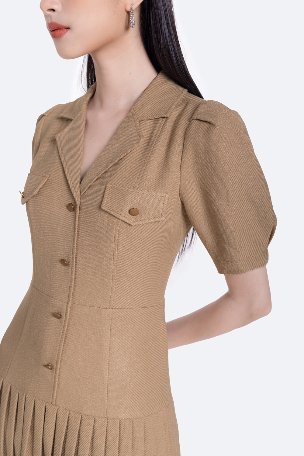 Đầm sơ mi công sở tùng váy xếp ly