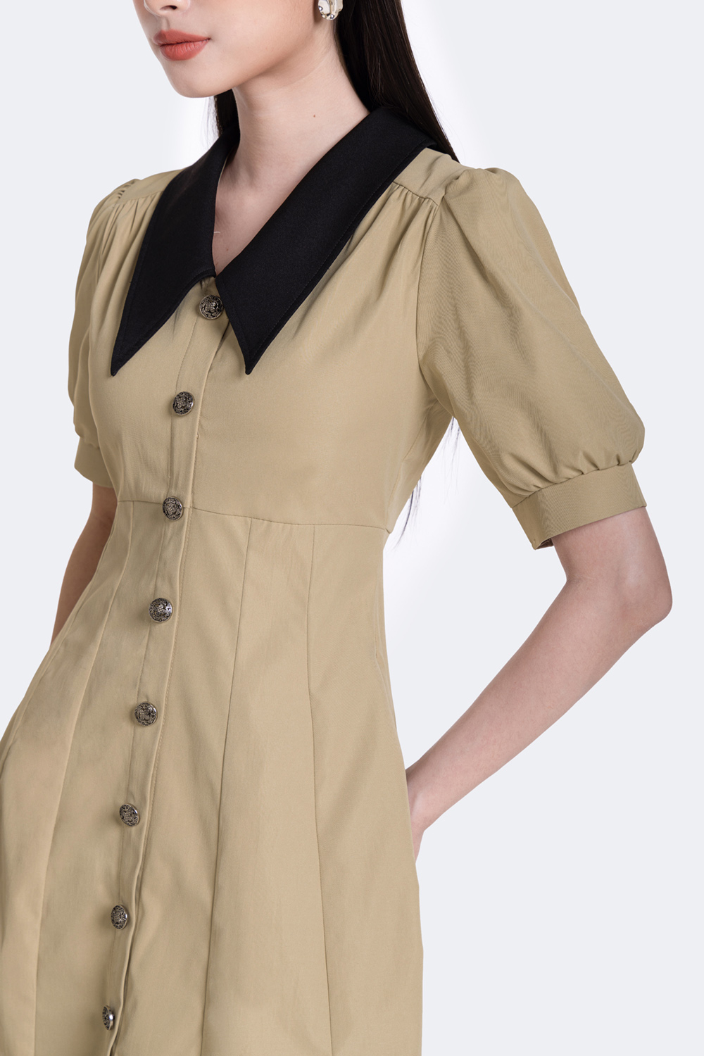 Đầm sơ mi dáng chữ A cổ sen