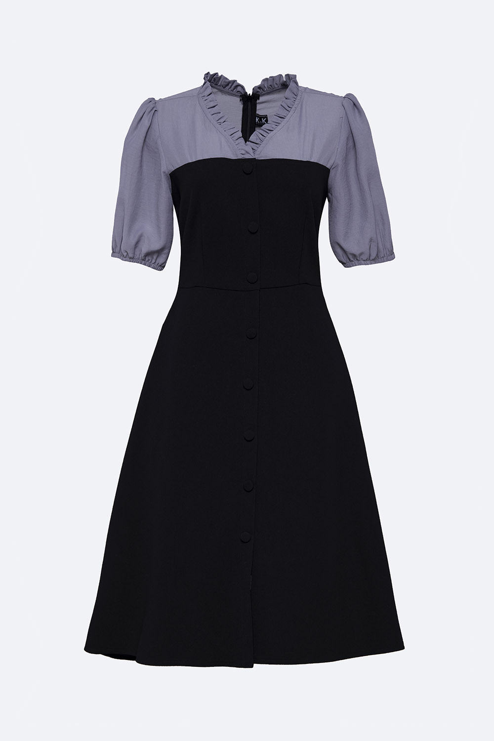 Đầm đen xòe công sở phối màu